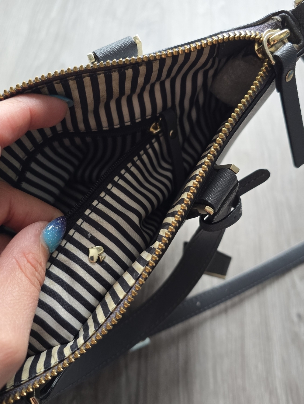 KATE SPADE Two-Tone Gray and Black Satchel Purse Handbag Monochrome - Picture 15 of 16